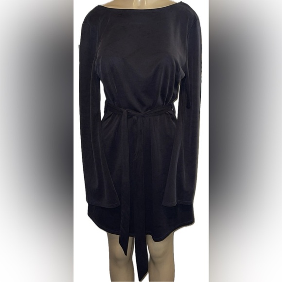 Urban Outfitters Ecoté Dark Gray Wash Bell Sleeve Open Back Dress Large - Picture 1 of 8